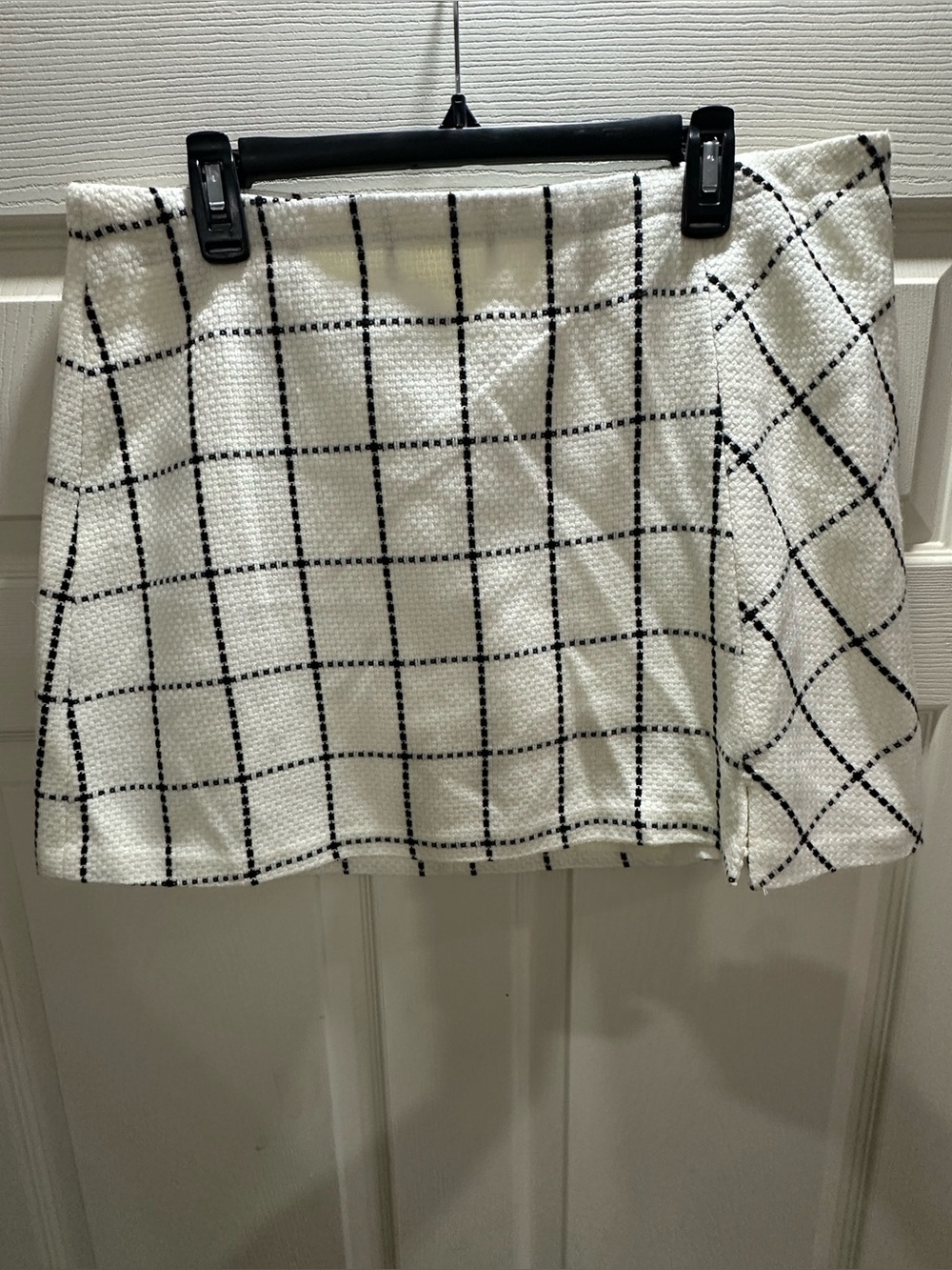 Cato White Mini Skirt with Black Windowpane Grid